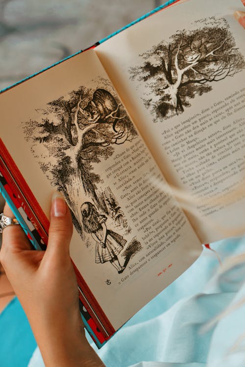 Open storybook with handmade fairytale illustrations