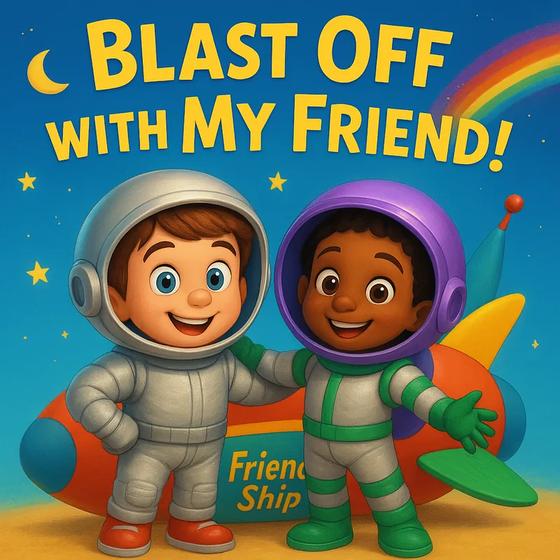 Cover van het gepersonaliseerde kinderboek Blast Off with My Friend!