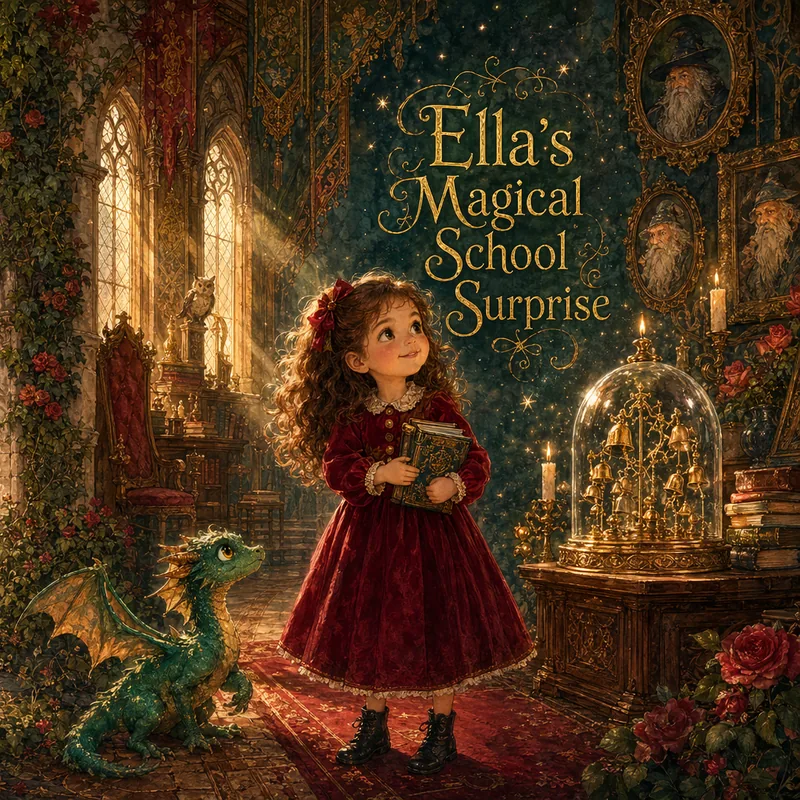 Cover van het gepersonaliseerde kinderboek Ella’s Magical School Surprise