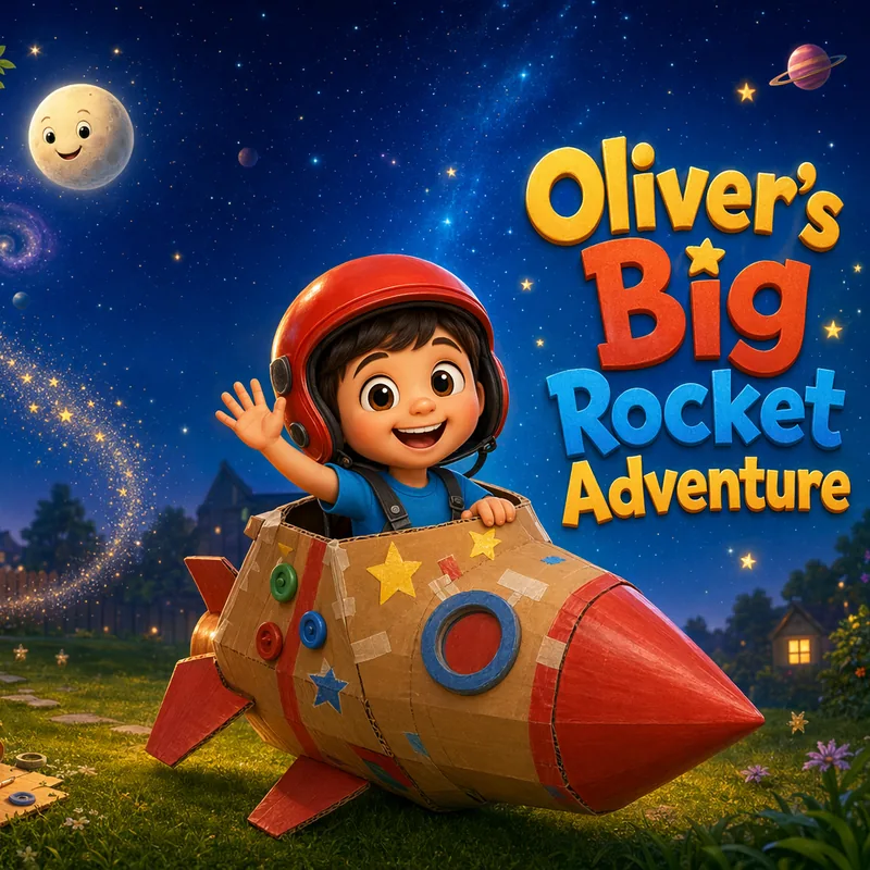 Cover van het gepersonaliseerde kinderboek Oliver’s Big Rocket Adventure