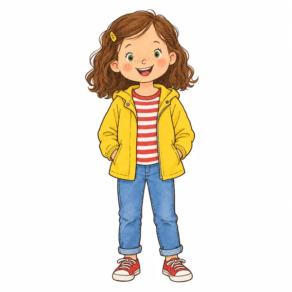 Mila drawn as a character in the style of the seek-and-find book